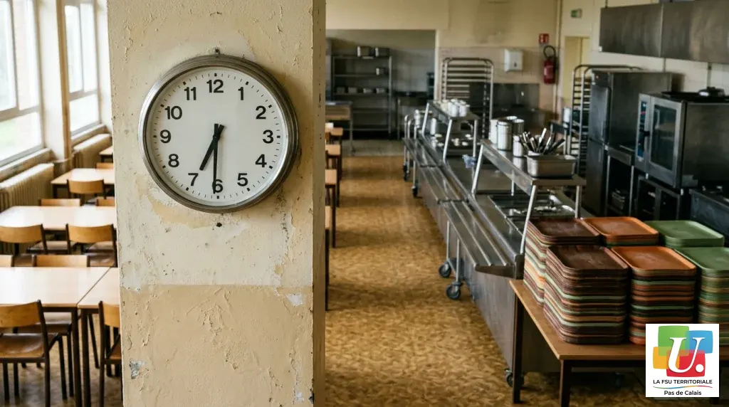 Horloge de la salle de restauration d’un collège à 7 heures