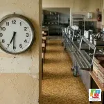 Horloge de la salle de restauration d’un collège à 7 heures